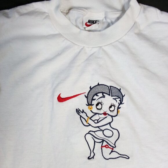 Vintage 90s Nike Betty Boop Embroidered T-Shirt - Picture 1 of 6